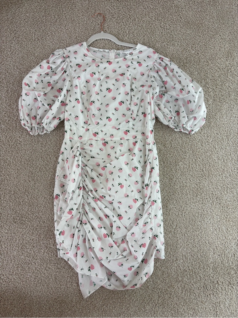 Mable- White & Pink Floral Mini Dress with Puff Sleeves